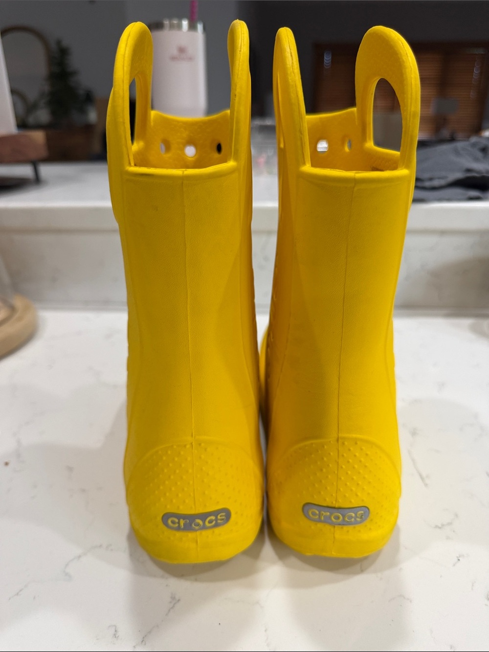 Crocs kids Yellow Rain Booties - Lightweight Waterproof Slip-On